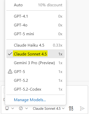 How to select a model in VS Code