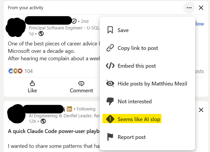 LinkedIn AI Slop Report Button
